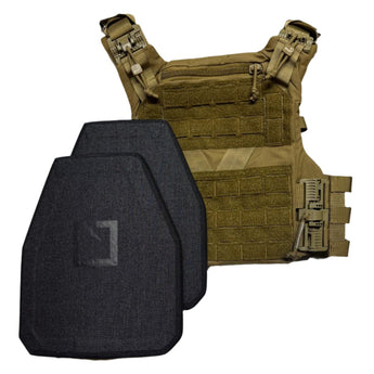 Coyote Brown; Agilite - K19 Plate Carrier with Hesco 3810 Plates - Shooter - HCC Tactical