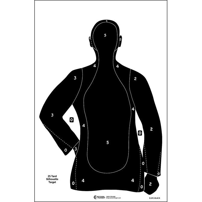 Black; Action Target - Paper Target - 25 Yard Silhouette - HCC Tactical