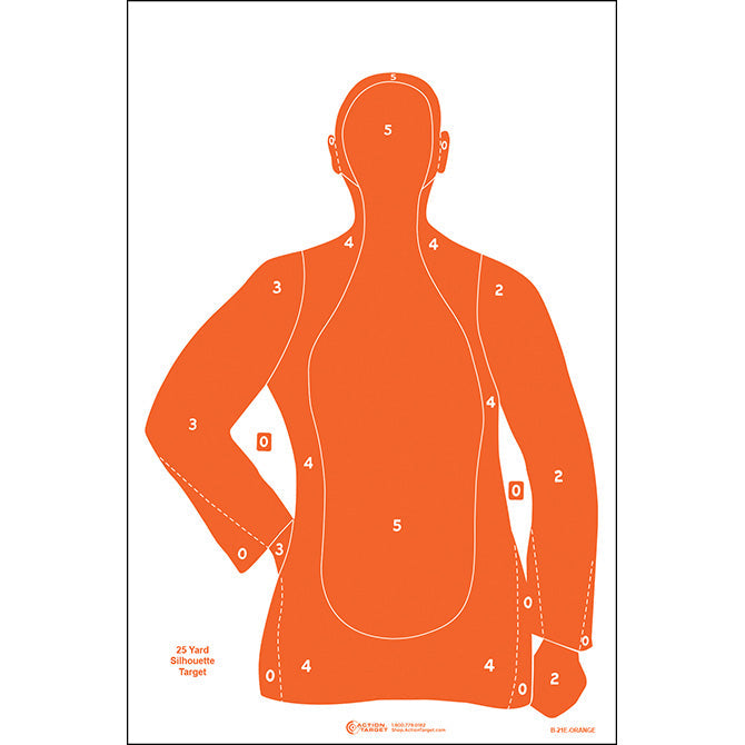 Orange; Action Target - Paper Target - 25 Yard Silhouette - HCC Tactical
