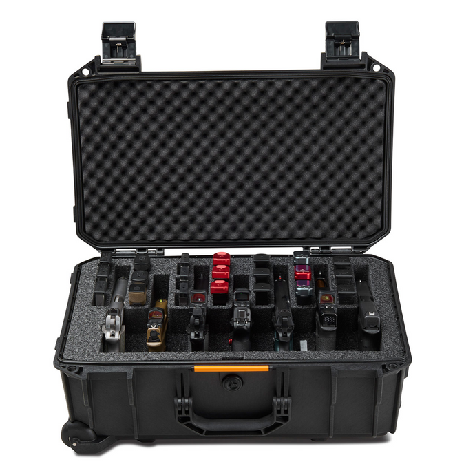 Black; Pelican - V525PF7 Vault 7-Pistol Case (22" Length) - with Rollers - HCC Tactical