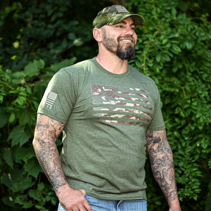 Camo American Flag T-Shirt (Army Green)