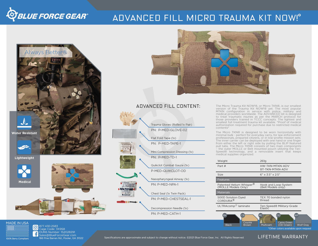 Blue Force Gear Micro Trauma Kit Now! Essential Supplies Molle Multicam